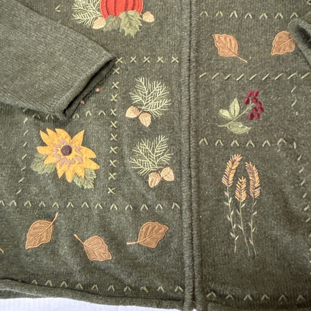 GrandmaCore Vtg 90s Autumn Harvest Cardigan Sweater 2X Embroidery Pumpkin Angora - Picture 4 of 12